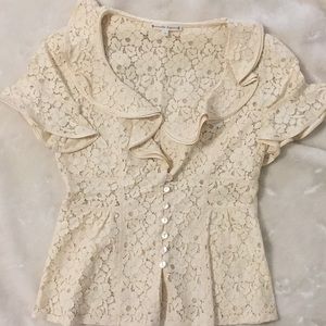 Nanette Lepore ivory lace ruffle top